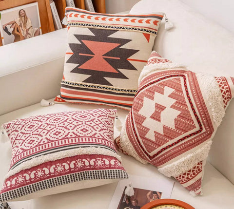 Square Pillows for Couch, Geometric Modern Pillow Covers, Oriental Decorative Throw Pillows for Living Room, Bohemian Decorative Sofa Pillows-ArtWorkCrafts.com