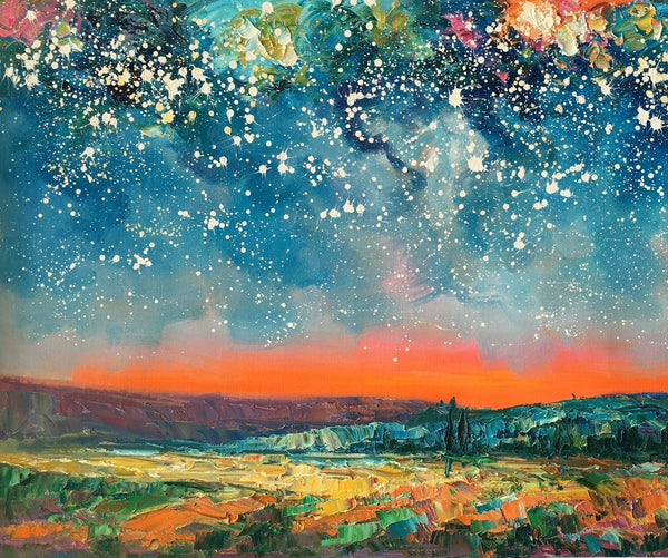 Original Landscape Painting, Starry Night Sky Painting, Bedroom Wall Art Paintings, Custom Original Painting for Sale