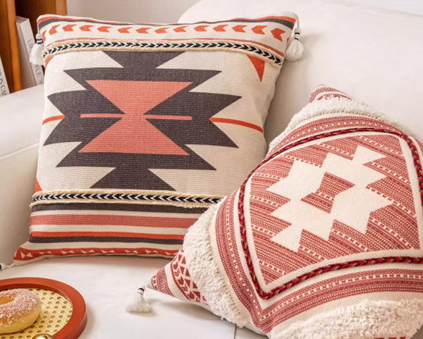 Square Pillows for Couch, Geometric Modern Pillow Covers, Oriental Decorative Throw Pillows for Living Room, Bohemian Decorative Sofa Pillows-ArtWorkCrafts.com