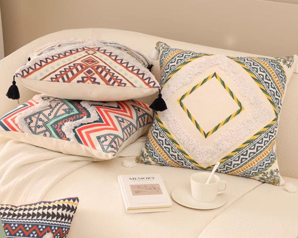 Square Pillows for Couch, Oriental Decorative Throw Pillows for Living Room, Geometric Modern Pillow Covers, Bohemian Decorative Sofa Pillows-ArtWorkCrafts.com