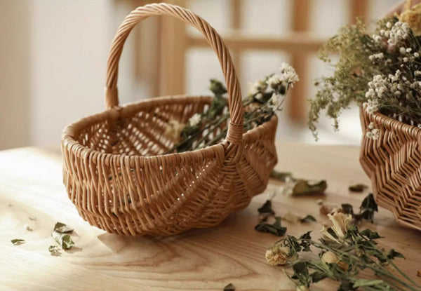 Natural Fruit Basket, Kitchen Storage Baskets, Natural Hand-woven Wicker Storage Basket, Large Picnic Food Basket with Handle, Lovely Willow Weaving Baskets for Vegetable-ArtWorkCrafts.com