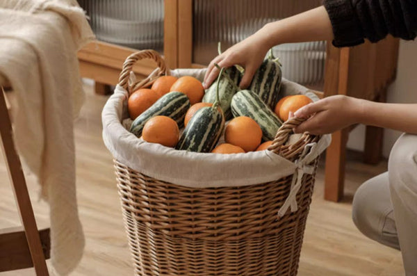 Large Food Storage Basket with Handle, Natural Hand-woven Wicker Storage Basket for Clothes, Willow Weaving Baskets for Clothes, Extra Large Kitchen Storage Baskets-ArtWorkCrafts.com