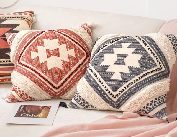 Geometric Modern Pillow Covers, Square Pillows for Couch, Oriental Decorative Throw Pillows for Living Room, Bohemian Decorative Sofa Pillows-ArtWorkCrafts.com