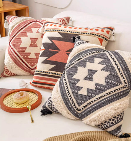 Geometric Modern Pillow Covers, Square Pillows for Couch, Oriental Decorative Throw Pillows for Living Room, Bohemian Decorative Sofa Pillows-ArtWorkCrafts.com