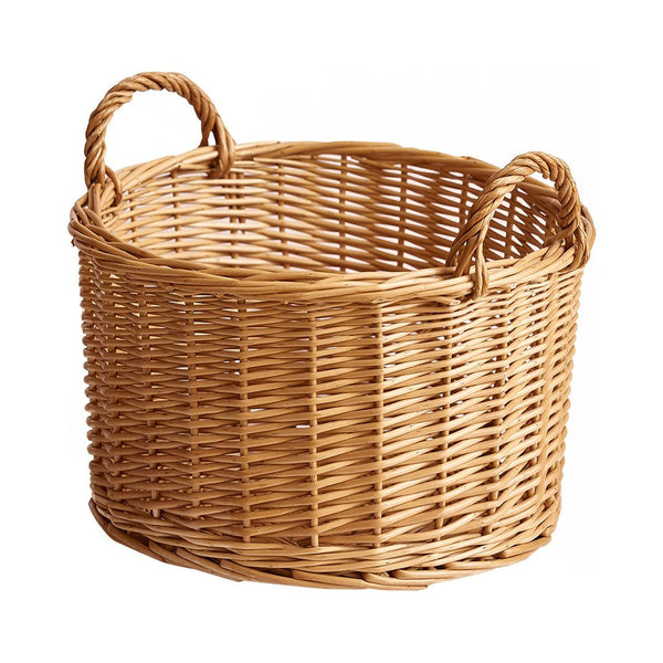 Small Picnic Fruit Basket with Handle, Kitchen Storage Baskets, Natural Hand-woven Wicker Round Storage Basket, Small Willow Weaving Baskets for Vegetable, Natural Fruit Storage Basket-ArtWorkCrafts.com