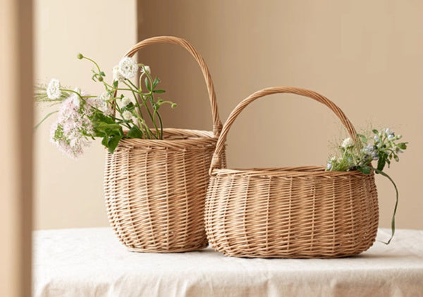 Wicker Storage Basket for Kitchen, Hand-woven Picnic Food Basket with Handle, Willow Weaving Baskets for Vegetable, Natural Fruit Basket, Storage Basket for Shelves-ArtWorkCrafts.com