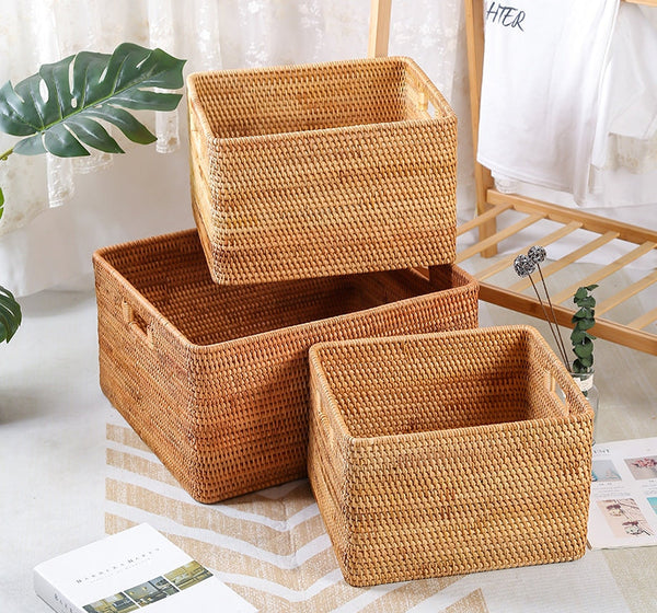 Extra Large Woven Baskets for Living Room, Storage Baskets for Clothes, Storage Baskets for Kitchen, Rectangular Storage Basket for Bedroom, Storage Baskets for Shelves-ArtWorkCrafts.com