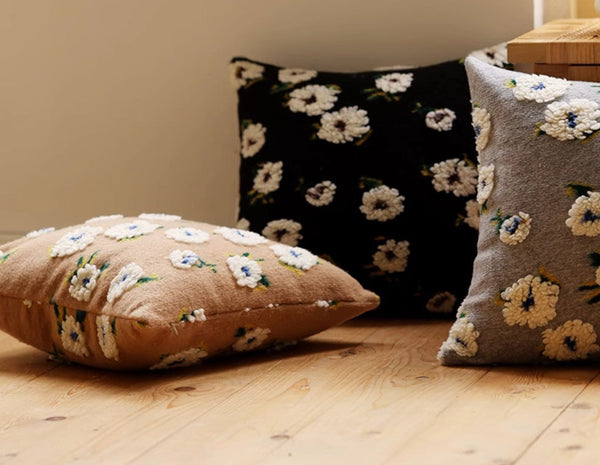 Square Modern Throw Pillows for Couch, Contemporary Modern Sofa Pillows, Flower Decorative Pillow Covers, Decorative Pillows for Bedroom-ArtWorkCrafts.com