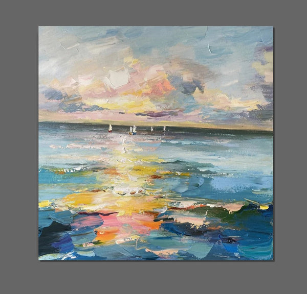 Sail Boat at Sea, Contemporary Modern Artwork, Abstract Landscape Wall Art for Bedroom, Large Modern Canvas Painting, Hand Painted Wall Art Painting-ArtWorkCrafts.com