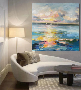 Sail Boat at Sea, Contemporary Modern Artwork, Abstract Landscape Wall Art for Bedroom, Large Modern Canvas Painting, Hand Painted Wall Art Painting-ArtWorkCrafts.com