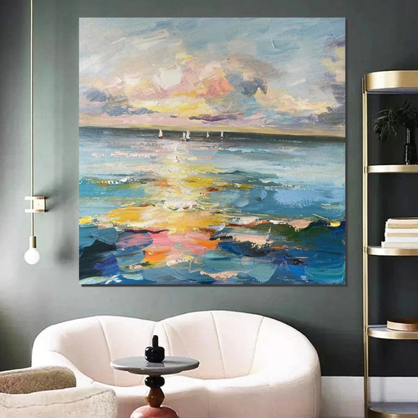 Sail Boat at Sea, Contemporary Modern Artwork, Abstract Landscape Wall Art for Bedroom, Large Modern Canvas Painting, Hand Painted Wall Art Painting-ArtWorkCrafts.com