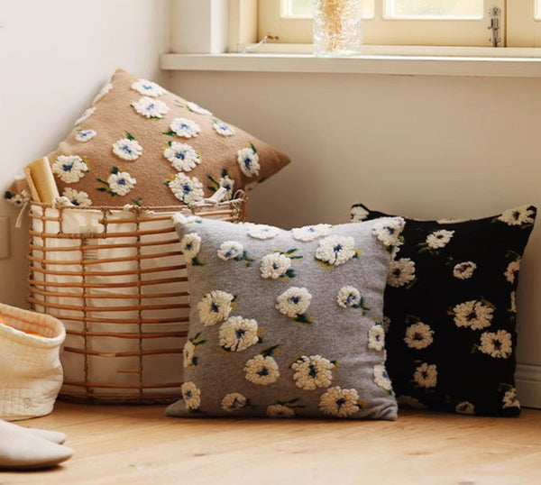 Square Modern Throw Pillows for Couch, Contemporary Modern Sofa Pillows, Flower Decorative Pillow Covers, Decorative Pillows for Bedroom-ArtWorkCrafts.com