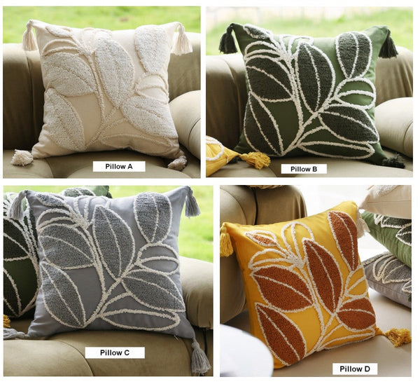 Contemporary Modern Sofa Pillow Covers, Square Modern Throw Pillows for Couch, Leaf Decorative Pillows for Bedroom, Modern Decorative Pillows for Interior Design-ArtWorkCrafts.com