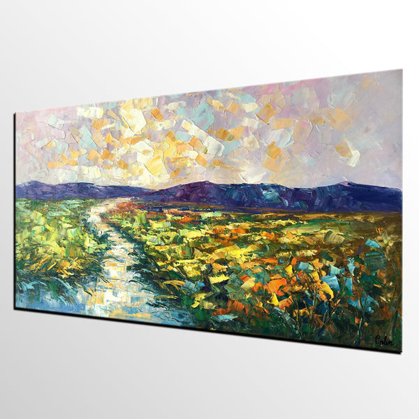 Mountain River Painting, Canvas Oil Paintings, Bedroom Wall Art Paintings, Custom Large Original Oil Painting