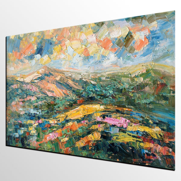 Landscape Oil Painting, Abstract Autumn Mountain Painting, Canvas Painting for Sale