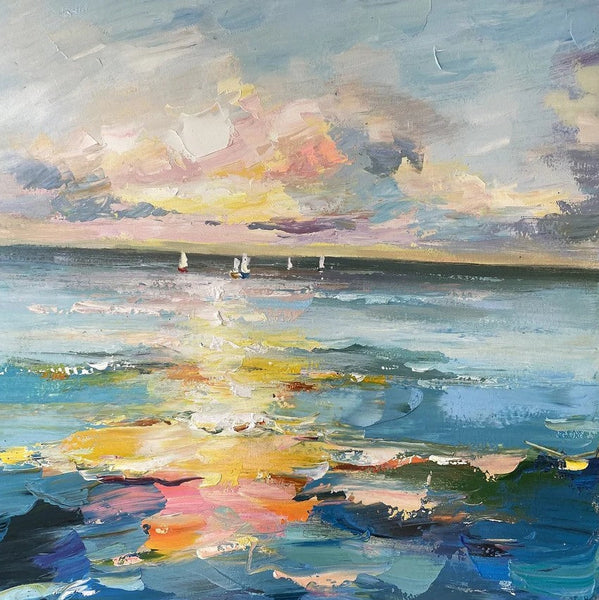 Sail Boat at Sea, Contemporary Modern Artwork, Abstract Landscape Wall Art for Bedroom, Large Modern Canvas Painting, Hand Painted Wall Art Painting-ArtWorkCrafts.com