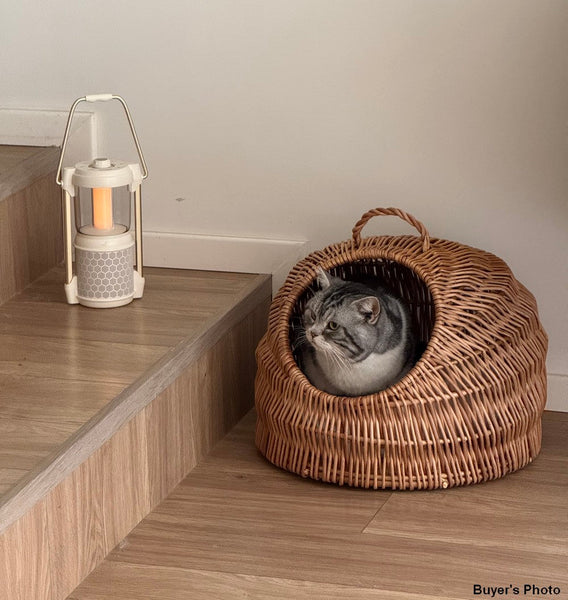 Indoor Cat Bed, Natural Wicker Cat House Basket with Washable Cushion for Indoor Cats and Dogs-ArtWorkCrafts.com