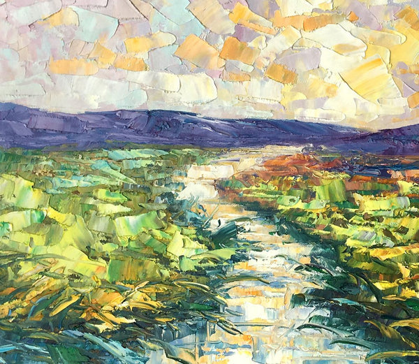 Mountain River Painting, Canvas Oil Paintings, Bedroom Wall Art Paintings, Custom Large Original Oil Painting-ArtWorkCrafts.com