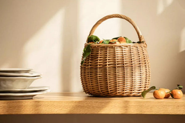 Storage Basket for Kitchen, Picnic Storage Basket with Handle, Hand-woven Wicker Storage Basket, Natural Fruit Basket, Willow Weaving Baskets for Vegetable-ArtWorkCrafts.com