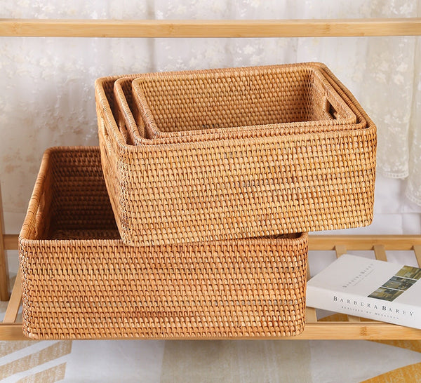 Extra Large Woven Baskets for Living Room, Storage Baskets for Clothes, Storage Baskets for Kitchen, Rectangular Storage Basket for Bedroom, Storage Baskets for Shelves-ArtWorkCrafts.com