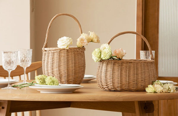 Wicker Storage Basket for Kitchen, Hand-woven Picnic Food Basket with Handle, Willow Weaving Baskets for Vegetable, Natural Fruit Basket, Storage Basket for Shelves-ArtWorkCrafts.com