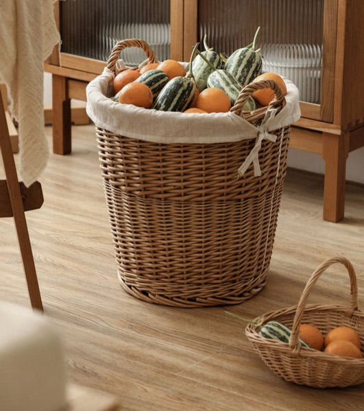 Large Food Storage Basket with Handle, Natural Hand-woven Wicker Storage Basket for Clothes, Willow Weaving Baskets for Clothes, Extra Large Kitchen Storage Baskets-ArtWorkCrafts.com