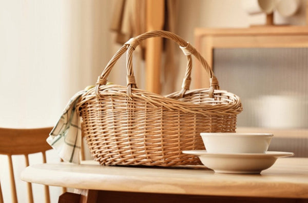 Large Kitchen Storage Baskets, Picnic Storage Basket with Handle, Hand-woven Wicker Storage Basket, Willow Weaving Baskets for Vegetable, Natural Fruit Basket-ArtWorkCrafts.com