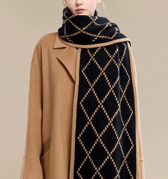 Elegant Wool Scarves, Black Brown Warm Winter Scarf, Winter Wool Scarf, Soft Cashmere Scarf for Women, Cold Weather Scarf, Fashion Scarf, Christmas Gifts for Her, Holiday Scarf