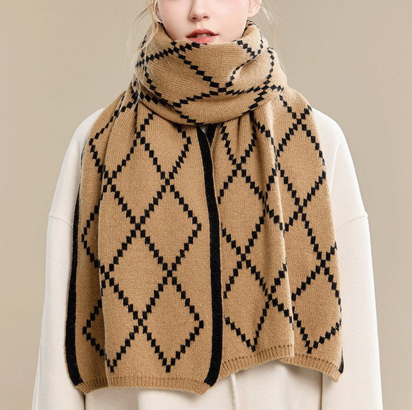 Elegant Wool Scarves, Black Brown Warm Winter Scarf, Winter Wool Scarf, Soft Cashmere Scarf for Women, Cold Weather Scarf, Fashion Scarf, Christmas Gifts for Her, Holiday Scarf-ArtWorkCrafts.com