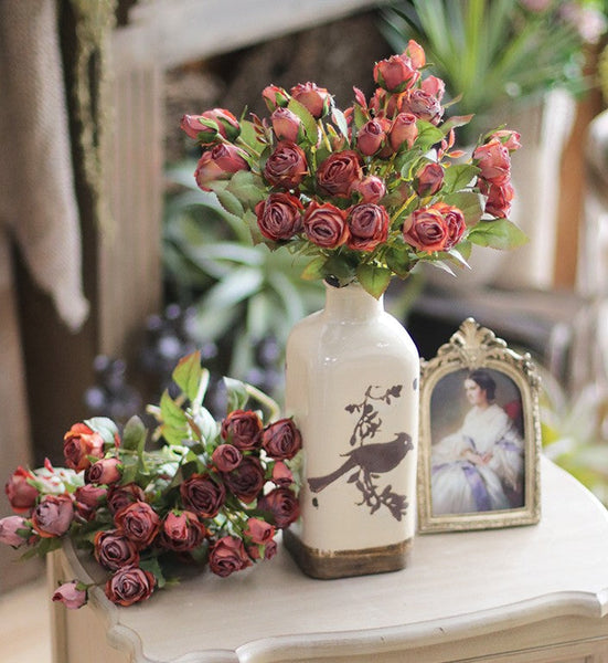 Artificial Floral for Bedroom, 12 Branches of Rose Flowers, Botany Plants, Rose Flower in Vase, Simple Flower Arrangement Ideas for Home Decoration-ArtWorkCrafts.com