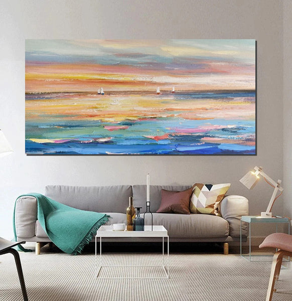 Acrylic Painting on Canvas, Modern Acrylic Canvas Painting, Oversized Canvas Painting for Sale, Simple Painting Ideas for Dining Room, Sail Boat Paintings-ArtWorkCrafts.com
