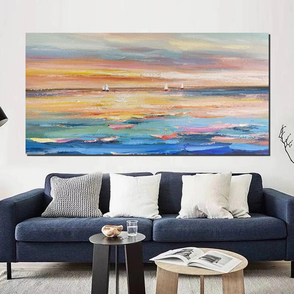 Oversized Canvas Painting for Sale, Simple Painting Ideas for Dining Room, Acrylic Painting on Canvas, Modern Acrylic Canvas Painting, Sail Boat Paintings-ArtWorkCrafts.com