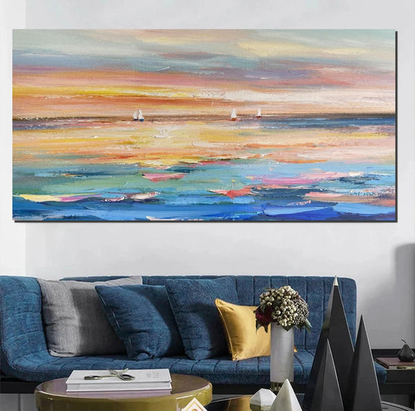 Oversized Canvas Painting for Sale, Simple Painting Ideas for Dining Room, Acrylic Painting on Canvas, Modern Acrylic Canvas Painting, Sail Boat Paintings-ArtWorkCrafts.com