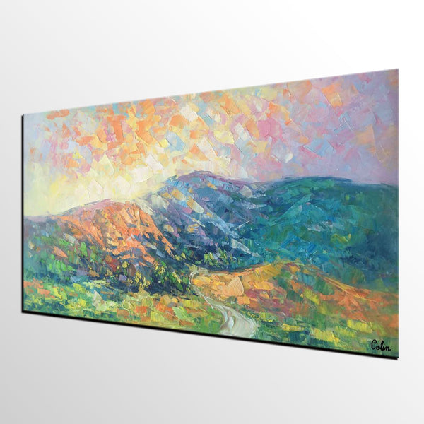 Mountain Landscape Painting, Spring Mountain Painting, Custom Canvas Painting for Sale, Original Paintings for Sale, Oil Painting on Canvas-ArtWorkCrafts.com