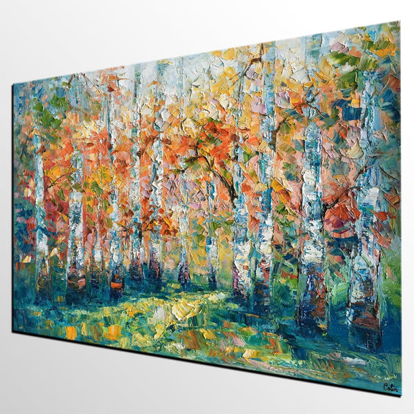 Original Wall Art, Birch Tree Painting, Landscape Painting, Custom Canvas Wall Art, Original Artwork, Canvas Painting, Tree Painting-ArtWorkCrafts.com