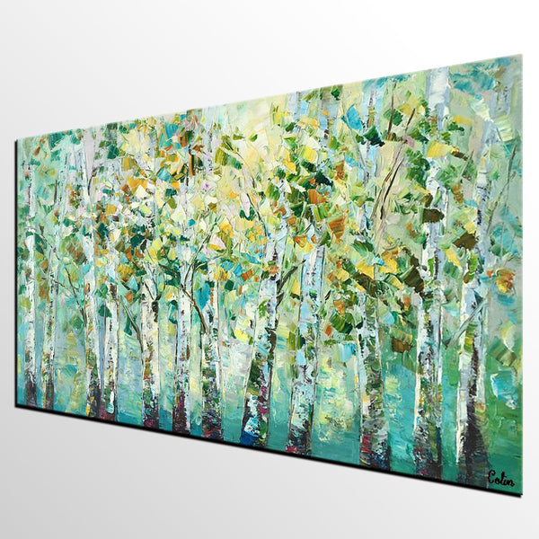 Birch Tree Painting, Abstract Autumn Painting, Heavy Texture Painting, Custom Landscape Painting-ArtWorkCrafts.com