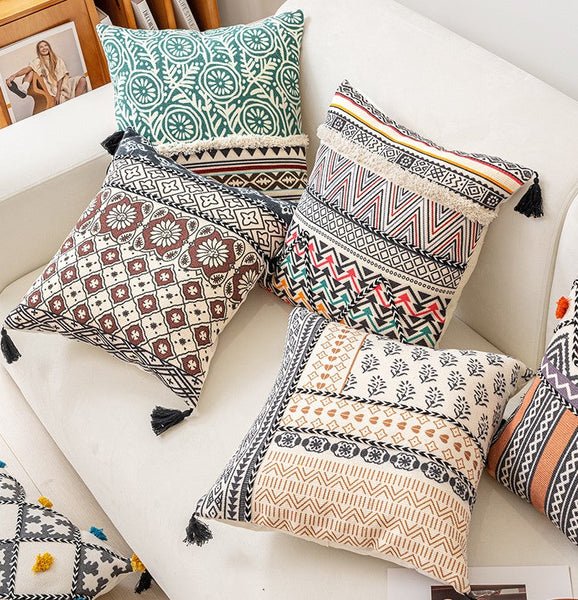 Oriental Square Pillows for Couch, Geometric Modern Pillows, Decorative Throw Pillows for Living Room, Bohemian Decorative Sofa Pillows-ArtWorkCrafts.com
