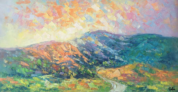 Mountain Landscape Painting, Spring Mountain Painting, Custom Canvas Painting for Sale, Original Paintings for Sale, Oil Painting on Canvas-ArtWorkCrafts.com