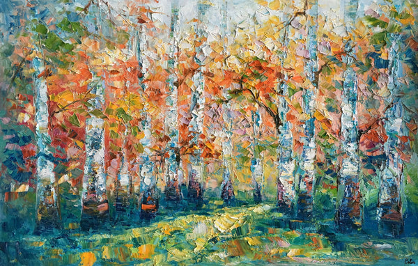 Original Wall Art, Birch Tree Painting, Landscape Painting, Custom Canvas Wall Art, Original Artwork, Canvas Painting, Tree Painting-ArtWorkCrafts.com