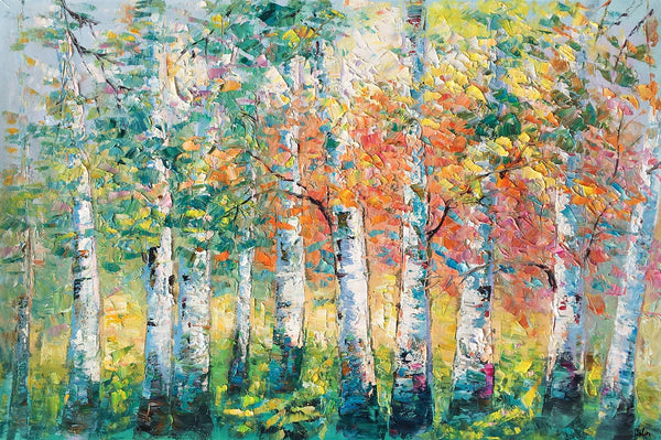 Custom Canvas Painting for Living Room, Heavy Texture Canvas Art, Autumn Tree Landscape Art-ArtWorkCrafts.com