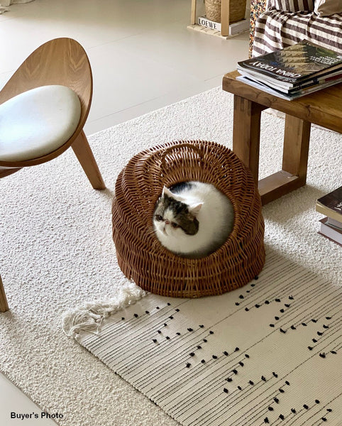Indoor Cat Bed, Natural Wicker Cat House Basket with Washable Cushion for Indoor Cats and Dogs-ArtWorkCrafts.com