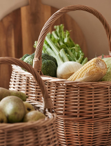 Large Picnic Food Basket with Handle, Natural Hand-woven Wicker Storage Basket, Willow Weaving Baskets for Vegetable, Natural Fruit Basket, Kitchen Storage Baskets-ArtWorkCrafts.com