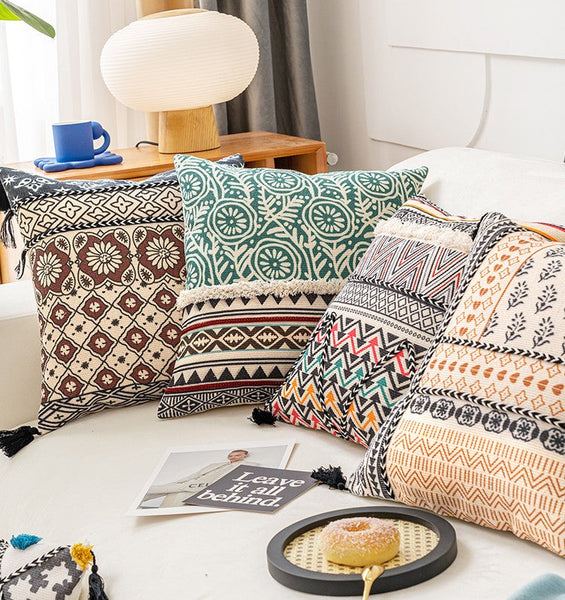 Oriental Square Pillows for Couch, Geometric Modern Pillows, Decorative Throw Pillows for Living Room, Bohemian Decorative Sofa Pillows-ArtWorkCrafts.com