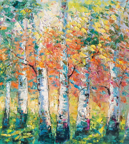 Custom Canvas Painting for Living Room, Heavy Texture Canvas Art, Autumn Tree Landscape Art-ArtWorkCrafts.com
