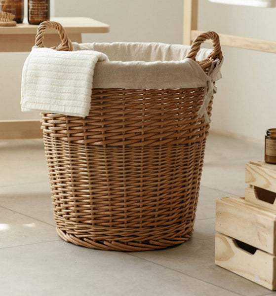 Large Food Storage Basket with Handle, Natural Hand-woven Wicker Storage Basket for Clothes, Willow Weaving Baskets for Clothes, Extra Large Kitchen Storage Baskets-ArtWorkCrafts.com