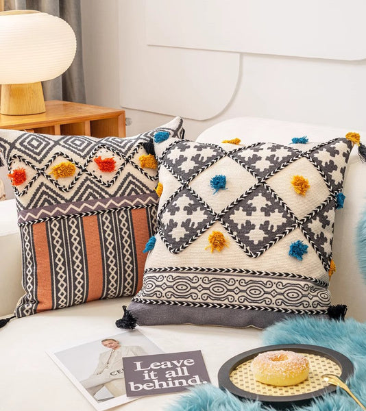 Oriental Square Pillows for Couch, Geometric Modern Pillows, Decorative Throw Pillows for Living Room, Bohemian Decorative Sofa Pillows-ArtWorkCrafts.com