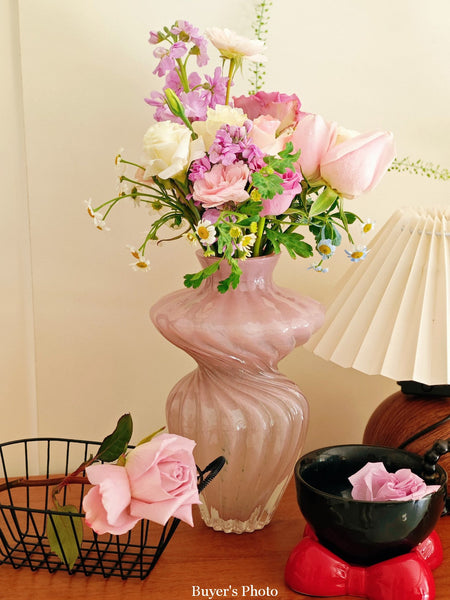 Mid Century Pink Vases for Flowers, Modern Vases for Living Room, Handmade Contemporary Glass Vases, Unique Decorative Glass Vase, Centerpiece Vases on Table-ArtWorkCrafts.com