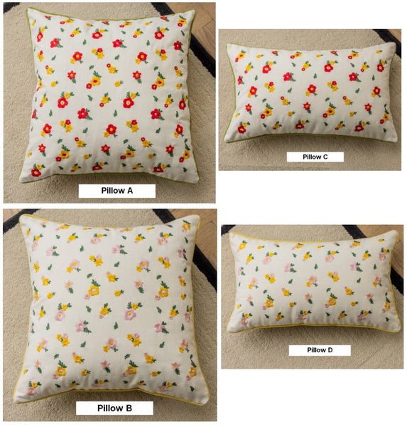 Spring Flower Decorative Pillows for Dining Room, Embroider Flower Cotton Pillow Covers, Decorative Pillows for Sofa, Farmhouse Decorative Pillows for Couch-ArtWorkCrafts.com