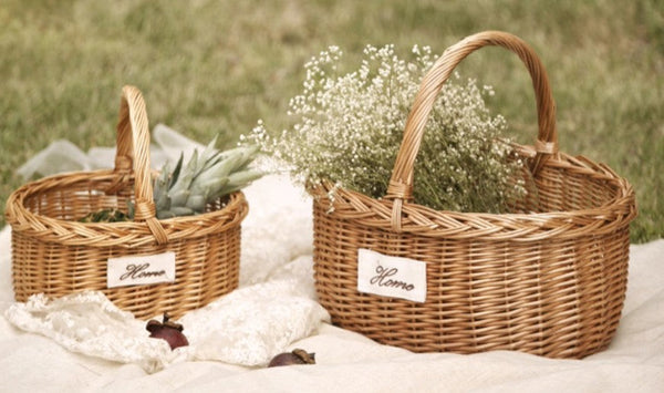 Hand-woven Wicker Storage Basket, Large Picnic Food Basket with Handle, Willow Weaving Baskets for Vegetable, Natural Fruit Basket, Kitchen Storage Baskets-ArtWorkCrafts.com