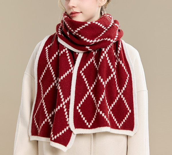 Winter Wool Scarf, Red White Soft Cashmere Scarf for Women, Elegant Wool Scarves, Warm Winter Scarf, Cold Weather Scarf, Red Fashion Scarf, Christmas Gifts for Her, Holiday Scarf-ArtWorkCrafts.com